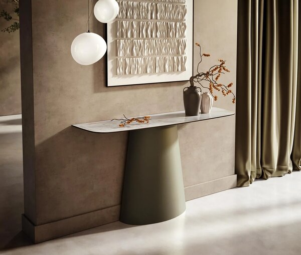 DELIFE Konzolový stůl Edge oválný 140×40 cm keramika Onyx Pearl Conos kov titanová barva