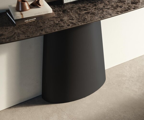 DELIFE Konzolový stůl Edge oválný 140×40 cm keramika Emperador Extra Lucidato tmavě hnědá kov černá