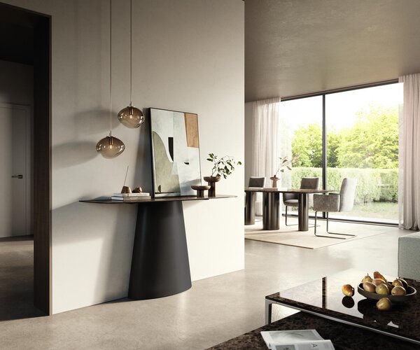 DELIFE Konzolový stůl Edge oválný 140×40 cm keramika Emperador Extra Lucidato tmavě hnědá kov černá