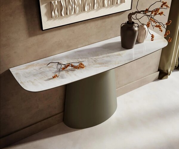DELIFE Konzolový stůl Edge oválný 140×40 cm keramika Onyx Pearl Conos kov titanová barva