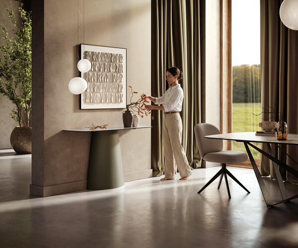 DELIFE Konzolový stůl Edge oválný 140×40 cm keramika Onyx Pearl Conos kov titanová barva