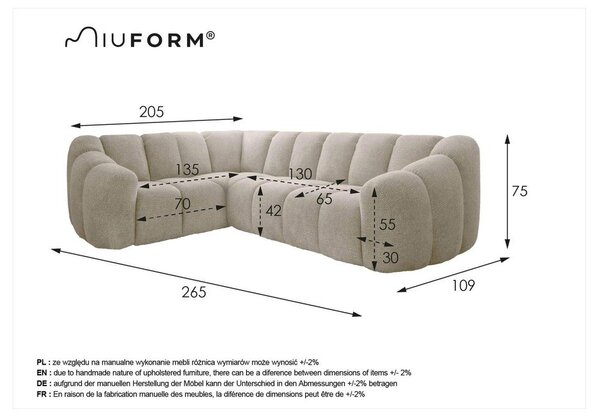 Šedá rohová pohovka (levý roh/do L) Shell – Miuform