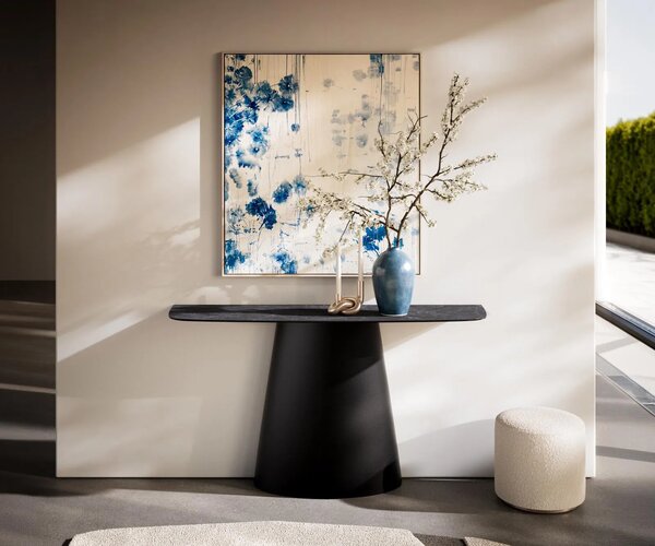 DELIFE Konzolový stůl Edge oválný tvar 140×40 cm keramika Laminam® Nero Greco antracit kov černá