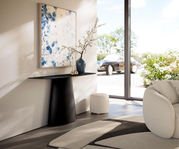 DELIFE Konzolový stůl Edge oválný tvar 140×40 cm keramika Laminam® Nero Greco antracit kov černá