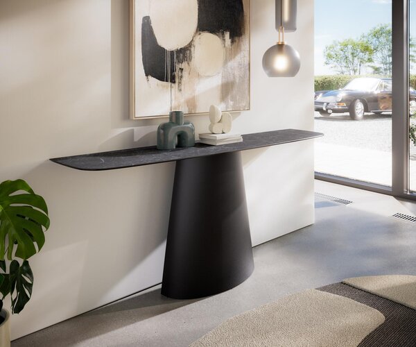 DELIFE Konzolový stůl Edge oválný tvar 180×40 cm keramika Laminam® Nero Greco antracit kov černý
