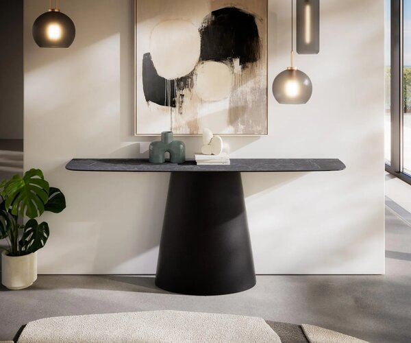 DELIFE Konzolový stůl Edge oválný tvar 180×40 cm keramika Laminam® Nero Greco antracit kov černý