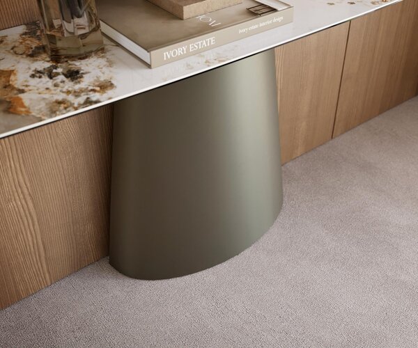 DELIFE Konzolový stůl Edge oválný 180×40 cm keramika Minas Melange bílá béžová Conos kov titanová barva