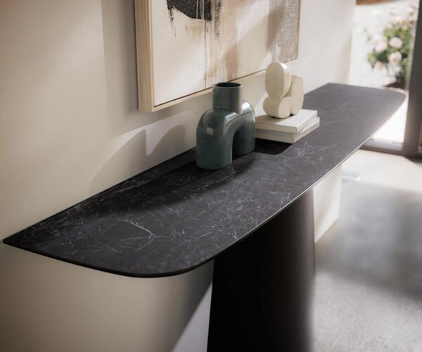 DELIFE Konzolový stůl Edge oválný tvar 180×40 cm keramika Laminam® Nero Greco antracit kov černý