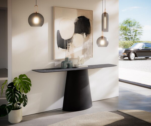 DELIFE Konzolový stůl Edge oválný tvar 180×40 cm keramika Laminam® Nero Greco antracit kov černý