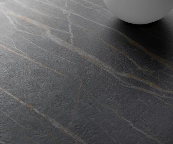 DELIFE Konzolový stůl Edge oválný tvar 180×40 cm keramika Laminam® Noir Desir hnědá kov Titanová barva