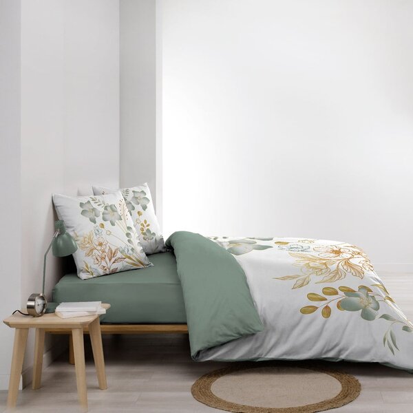Bílé/zelené bavlněné povlečení na dvoulůžko/prodloužené 240x220 cm Lolita – douceur d'intérieur