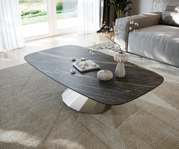 DELIFE Konferenční stolek Edge Boot 140x80 cm keramika Laminam® Noir Desir hnědá Parabi nerezová ocel broušená