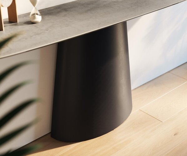 DELIFE Konzolový stůl Edge oválný tvar 180×40 cm keramika beton šedá kov černá