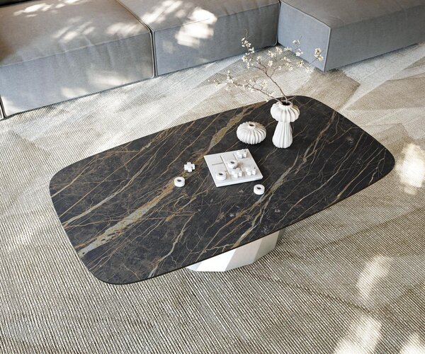 DELIFE Konferenční stolek Edge Boot 140x80 cm keramika Laminam® Noir Desir hnědá Parabi nerezová ocel broušená