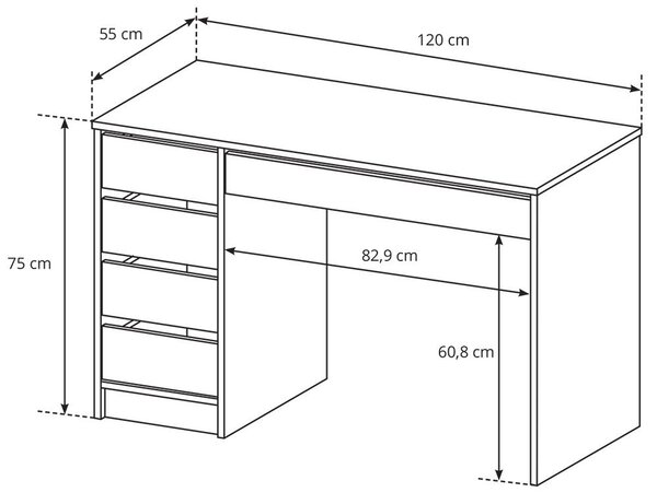 Psací stůl ADA | 120 cm | UNI provedení | bílá mat