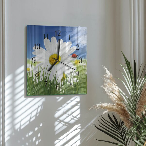 Skleněné hodiny na stěnu Květina a beruška zskc-30x30-00173280