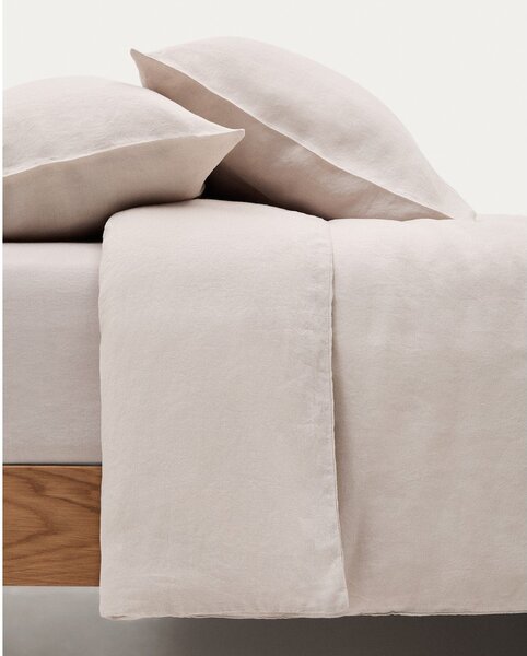 Povlečení šedobéžové na dvoulůžko/prodloužené s příměsí lnu 240x220 cm Simmel – Kave Home