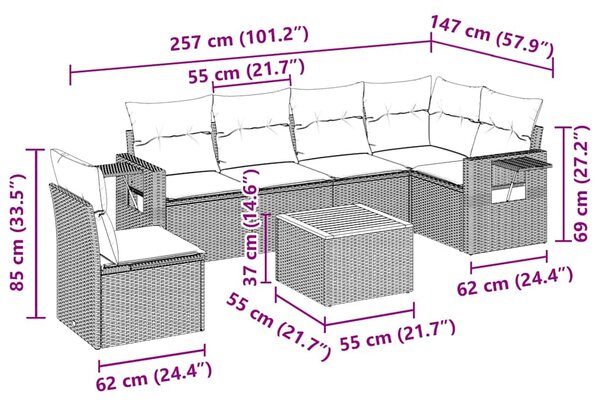 7dílná zahradní sedací souprava s poduškami černá polyratan