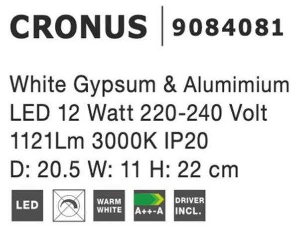 Nova Luce Dekorativní nástěnné LED osvětlení Cronus - 12 W, 1121 lm, 205 x 220 x 110 mm NV 9084081