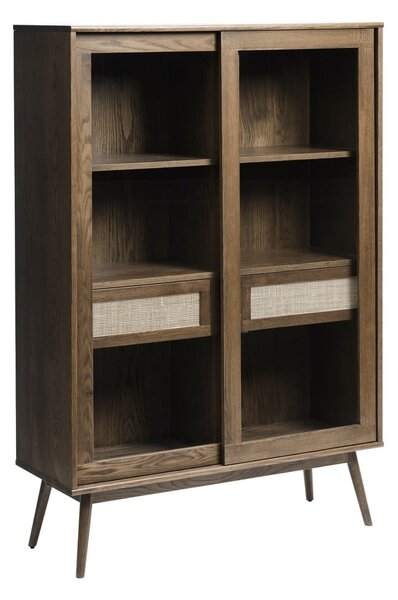 Tmavě hnědá vitrína v dekoru dubu s posuvnými dveřmi 110x160 cm Barrali – Unique Furniture
