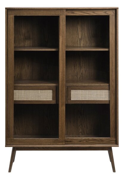 Tmavě hnědá vitrína v dekoru dubu s posuvnými dveřmi 110x160 cm Barrali – Unique Furniture
