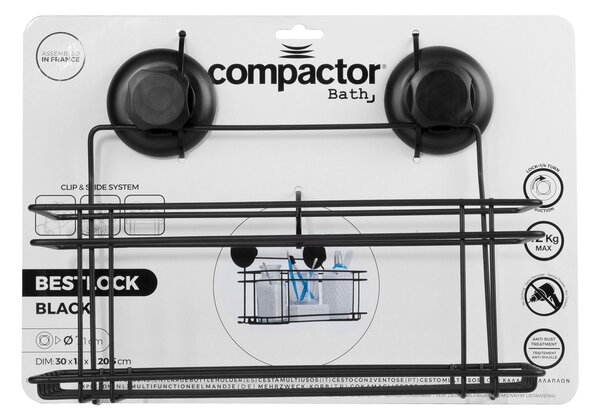 Velká polička na zeď Compactor Bestlock Black s přísavkami - bez vrtání, nosnost až 12 kg