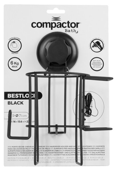 Držák na vysoušeč Compactor Bestlock Black s přísavkou - bez vrtání, nosnost až 6 kg