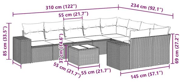 10dílná zahradní sedací souprava s poduškami černá polyratan