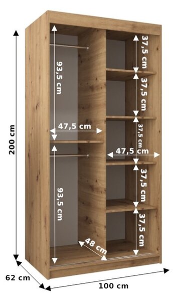 Šatní zrcadlová skříň ADELA - 100 cm, bílá