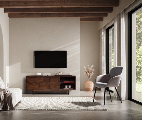 Hnědý TV stolek z mangového dřeva 145x55x40 cm Trisha – MOME