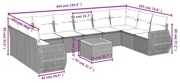 11dílná zahradní sedací souprava s poduškami černá polyratan