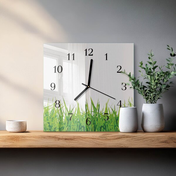 Skleněné hodiny na stěnu Tráva zskc-30x30-00173303