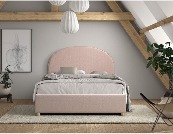 Růžová čalouněná dvoulůžková postel s úložným prostorem s roštem 140x200 cm Moon – Vipack