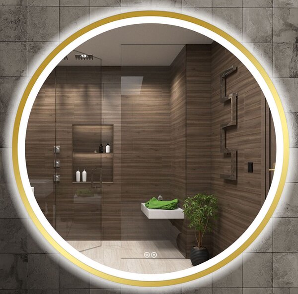 Venti Orion Gold zrcadlo 80x80 cm kulatý s osvětlením s vyhřívací podložkou zlatá 5905951180311