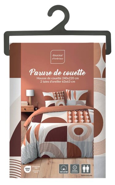 Bavlněné povlečení na dvoulůžko/prodloužené v terakotové barvě 240x220 cm Gemma – douceur d'intérieur