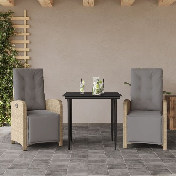 3dílný bistro set s poduškami béžový polyratan