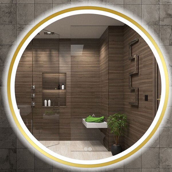 Venti Orion Gold zrcadlo 80x80 cm kulatý s osvětlením s vyhřívací podložkou zlatá 5905951180311