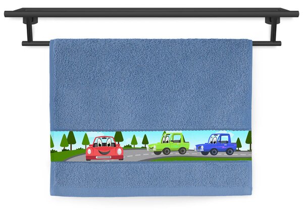 Dětský ručník Veba RUJANA tisk Auta jasná tmavá modrá Velikost: 30x50 cm