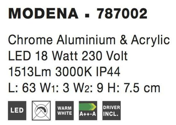 Nova Luce Moderní koupelnové nástěnné LED svítidlo Modena - 18 W LED, 1513 lm, 630 mm NV 787002