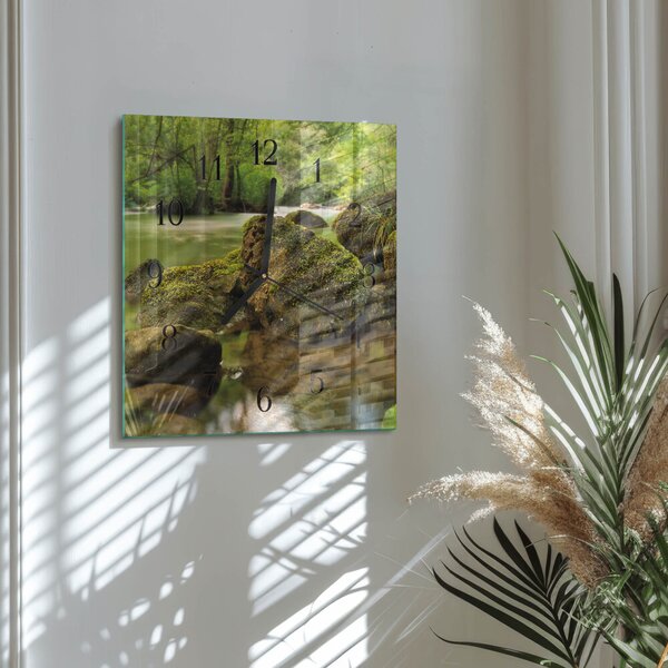 Skleněné hodiny na stěnu Krajinná řeka zskc-30x30-00173365