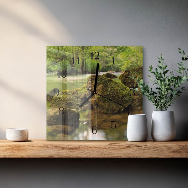 Skleněné hodiny na stěnu Krajinná řeka zskc-30x30-00173365