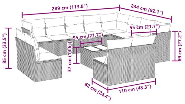 13dílná zahradní sedací souprava podušky světle šedá polyratan