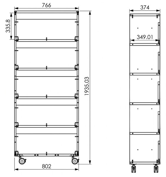 Velkokapacitní regál, 841 x 846 x 2000 mm, buk