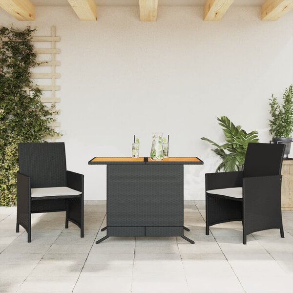 3dílný bistro set s poduškami černý polyratan