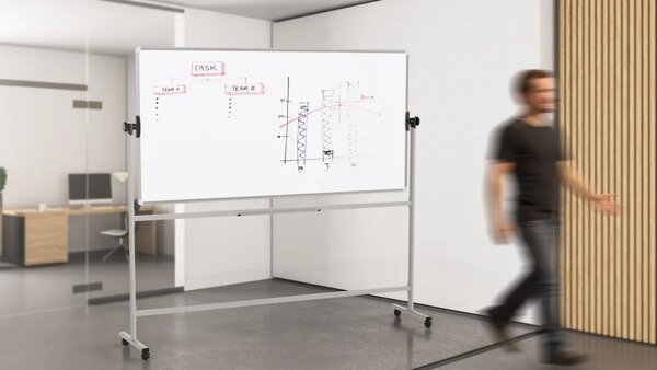 Mobilní tabule TM Idea, oboustranná, otočná, za sucha stíratelná, magnetická, 200x100 cm – řada FLEX,, DMB2010