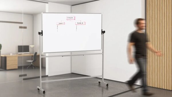Mobilní tabule TM Idea, oboustranná, otočná, za sucha stíratelná, magnetická, 170x100 cm – řada FLEX, DMB1710