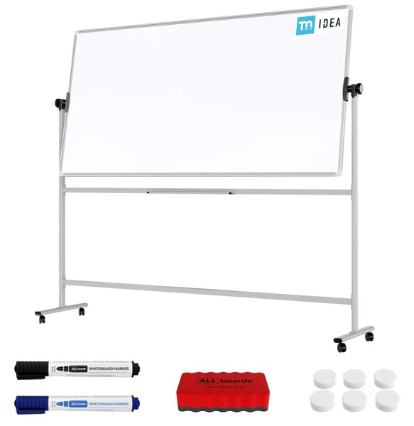 Mobilní tabule TM Idea, oboustranná, otočná, za sucha stíratelná, magnetická, 200x100 cm – řada FLEX,, DMB2010