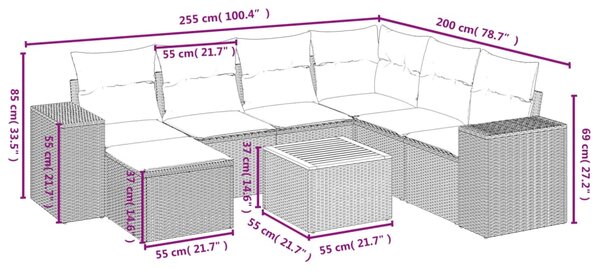 8dílná zahradní sedací souprava s poduškami černá polyratan