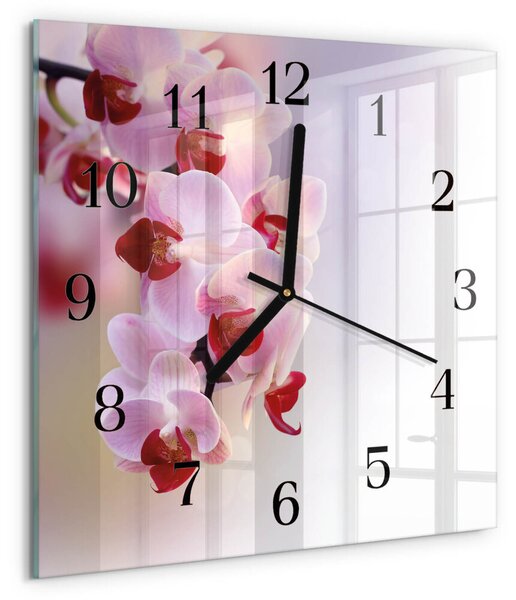 Skleněné hodiny na stěnu Orchidej zskc-30x30-00173404