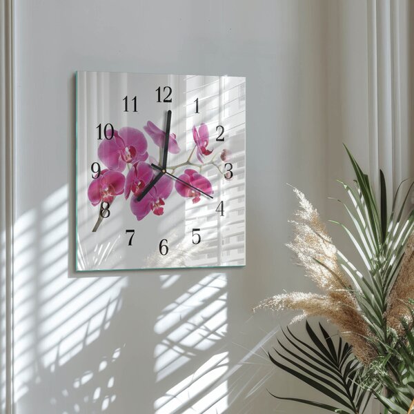 Skleněné hodiny na stěnu Orchidej zskc-30x30-00173384